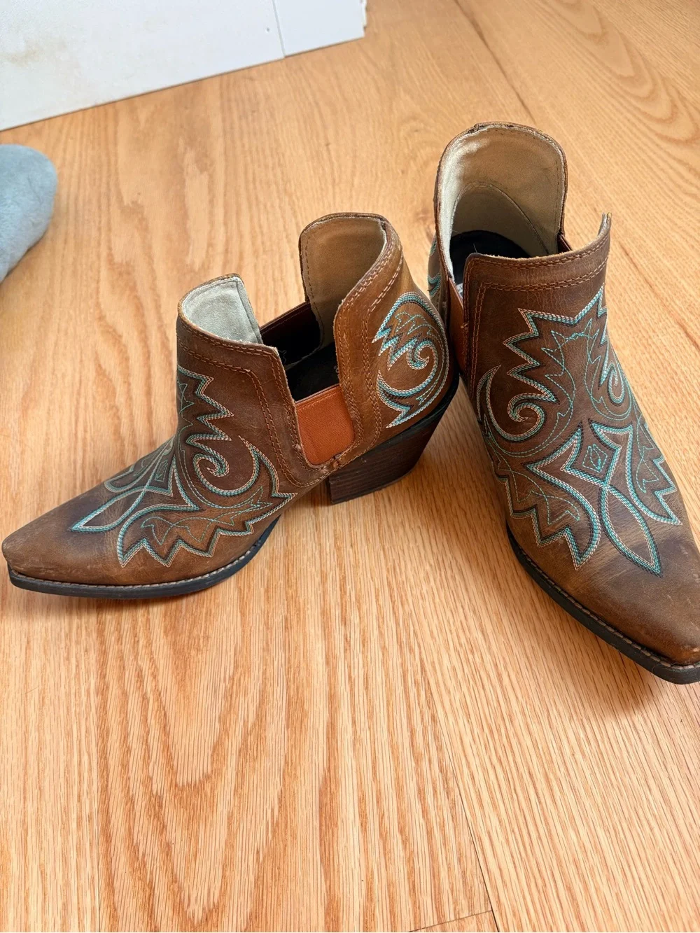 Durango Brown Western Ankle Heeled Boots with Turquoise Stitching